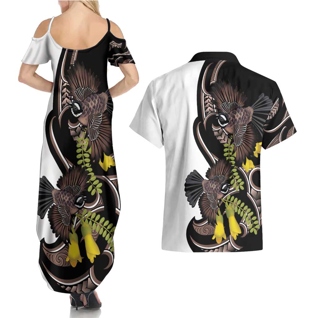 New Zealand Valentines Day Couples Matching Summer Maxi Dress and Hawaiian Shirt Piwakawaka Lovers Maori Koru Tattoo - Aussie Hoodie