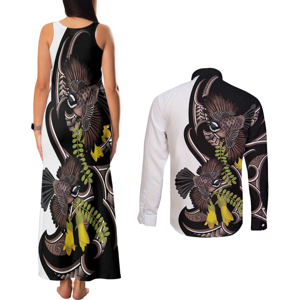 New Zealand Valentines Day Couples Matching Tank Maxi Dress and Long Sleeve Button Shirt Piwakawaka Lovers Maori Koru Tattoo - Aussie Hoodie