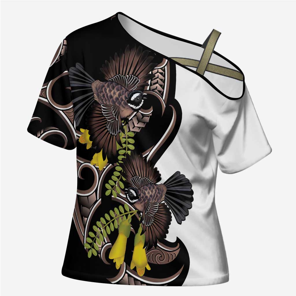 New Zealand Valentines Day Cross Shoulder Shirt Piwakawaka Lovers Maori Koru Tattoo - Aussie Hoodie