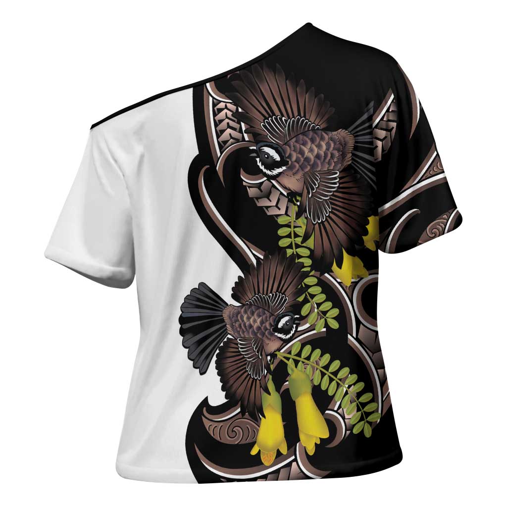 New Zealand Valentines Day Cross Shoulder Shirt Piwakawaka Lovers Maori Koru Tattoo - Aussie Hoodie