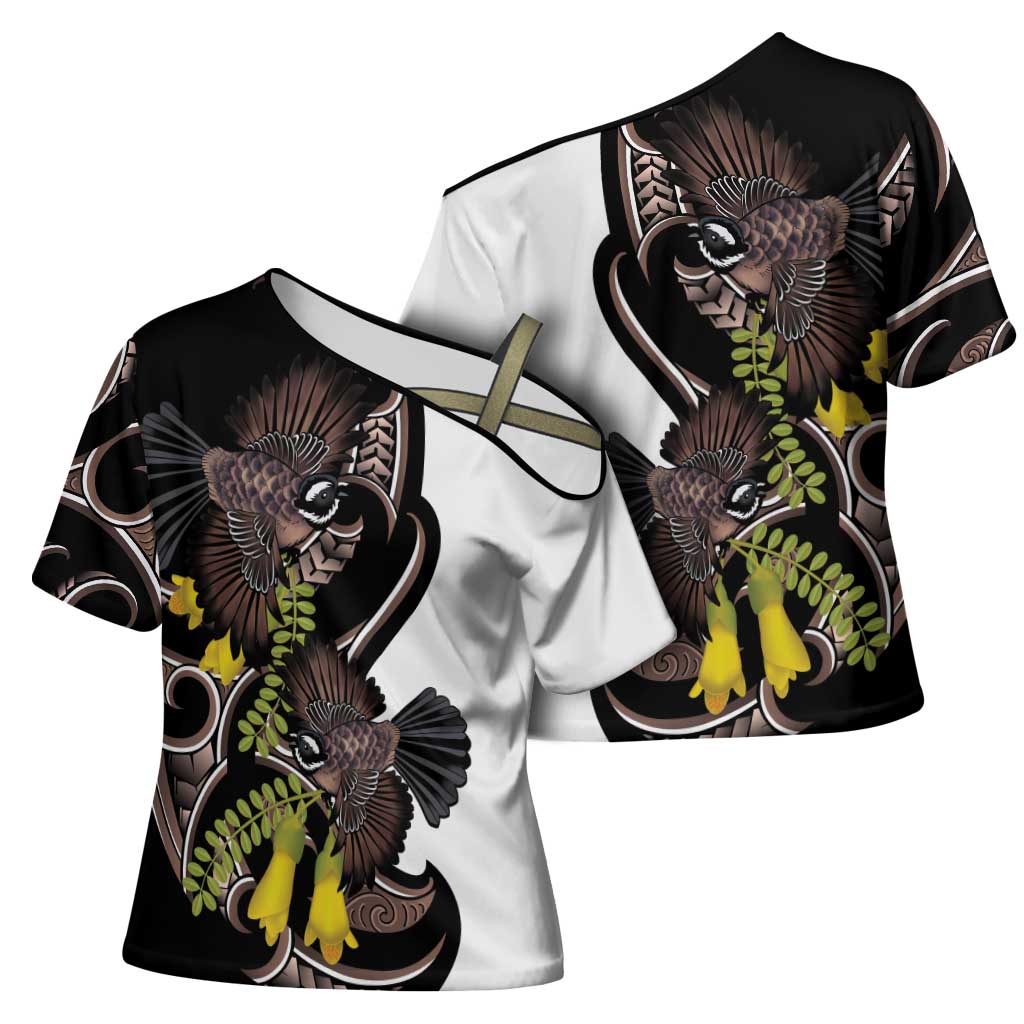 New Zealand Valentines Day Cross Shoulder Shirt Piwakawaka Lovers Maori Koru Tattoo - Aussie Hoodie