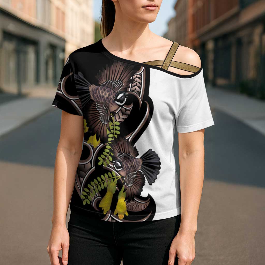 New Zealand Valentines Day Cross Shoulder Shirt Piwakawaka Lovers Maori Koru Tattoo - Aussie Hoodie