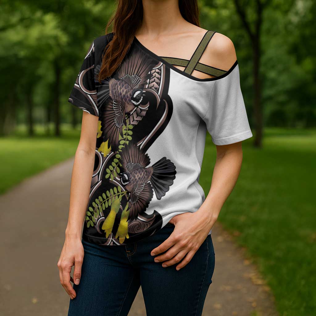 New Zealand Valentines Day Cross Shoulder Shirt Piwakawaka Lovers Maori Koru Tattoo - Aussie Hoodie