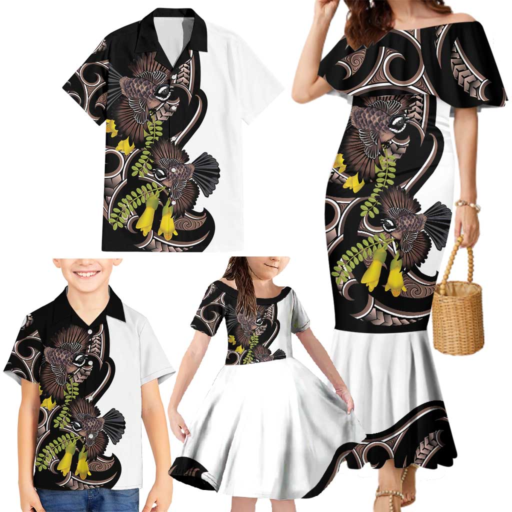 New Zealand Valentines Day Family Matching Mermaid Dress and Hawaiian Shirt Piwakawaka Lovers Maori Koru Tattoo - Aussie Hoodie