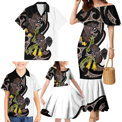 New Zealand Valentines Day Family Matching Mermaid Dress and Hawaiian Shirt Piwakawaka Lovers Maori Koru Tattoo - Aussie Hoodie