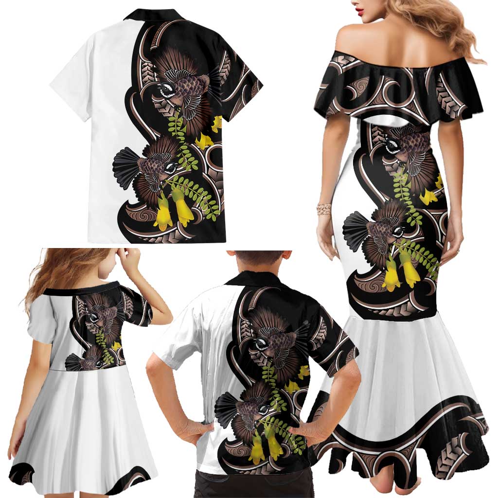 New Zealand Valentines Day Family Matching Mermaid Dress and Hawaiian Shirt Piwakawaka Lovers Maori Koru Tattoo - Aussie Hoodie