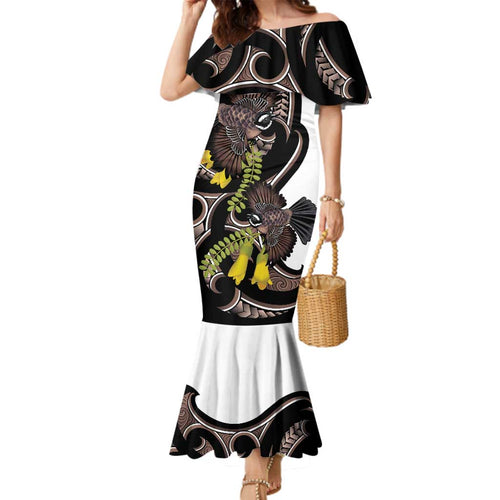New Zealand Valentines Day Family Matching Mermaid Dress and Hawaiian Shirt Piwakawaka Lovers Maori Koru Tattoo - Aussie Hoodie