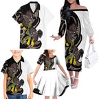 New Zealand Valentines Day Family Matching Off The Shoulder Long Sleeve Dress and Hawaiian Shirt Piwakawaka Lovers Maori Koru Tattoo - Aussie Hoodie