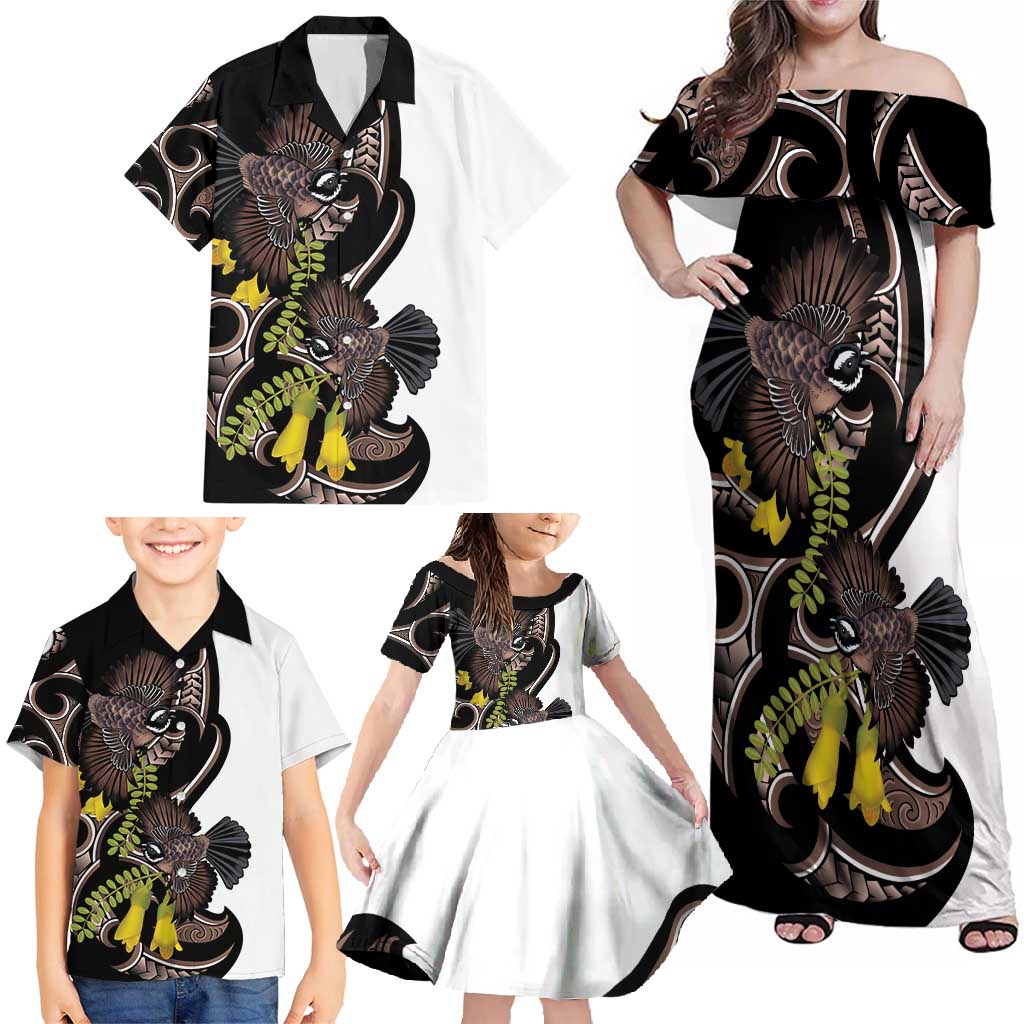 New Zealand Valentines Day Family Matching Off Shoulder Maxi Dress and Hawaiian Shirt Piwakawaka Lovers Maori Koru Tattoo - Aussie Hoodie