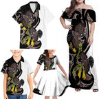 New Zealand Valentines Day Family Matching Off Shoulder Maxi Dress and Hawaiian Shirt Piwakawaka Lovers Maori Koru Tattoo - Aussie Hoodie