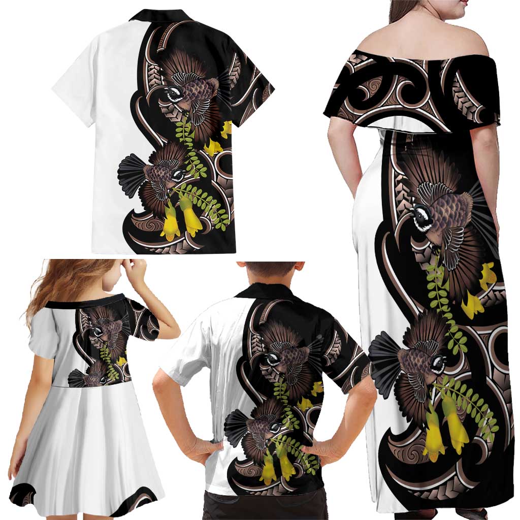 New Zealand Valentines Day Family Matching Off Shoulder Maxi Dress and Hawaiian Shirt Piwakawaka Lovers Maori Koru Tattoo - Aussie Hoodie