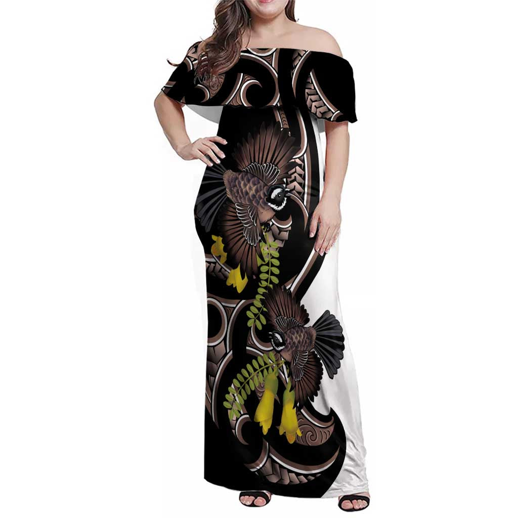 New Zealand Valentines Day Family Matching Off Shoulder Maxi Dress and Hawaiian Shirt Piwakawaka Lovers Maori Koru Tattoo - Aussie Hoodie