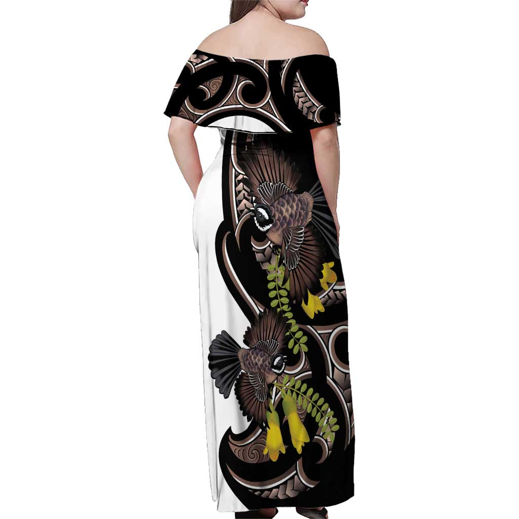 New Zealand Valentines Day Family Matching Off Shoulder Maxi Dress and Hawaiian Shirt Piwakawaka Lovers Maori Koru Tattoo - Aussie Hoodie