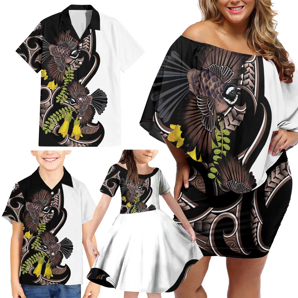 New Zealand Valentines Day Family Matching Off Shoulder Short Dress and Hawaiian Shirt Piwakawaka Lovers Maori Koru Tattoo - Aussie Hoodie