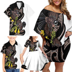 New Zealand Valentines Day Family Matching Off Shoulder Short Dress and Hawaiian Shirt Piwakawaka Lovers Maori Koru Tattoo - Aussie Hoodie