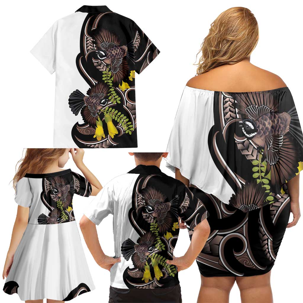 New Zealand Valentines Day Family Matching Off Shoulder Short Dress and Hawaiian Shirt Piwakawaka Lovers Maori Koru Tattoo - Aussie Hoodie