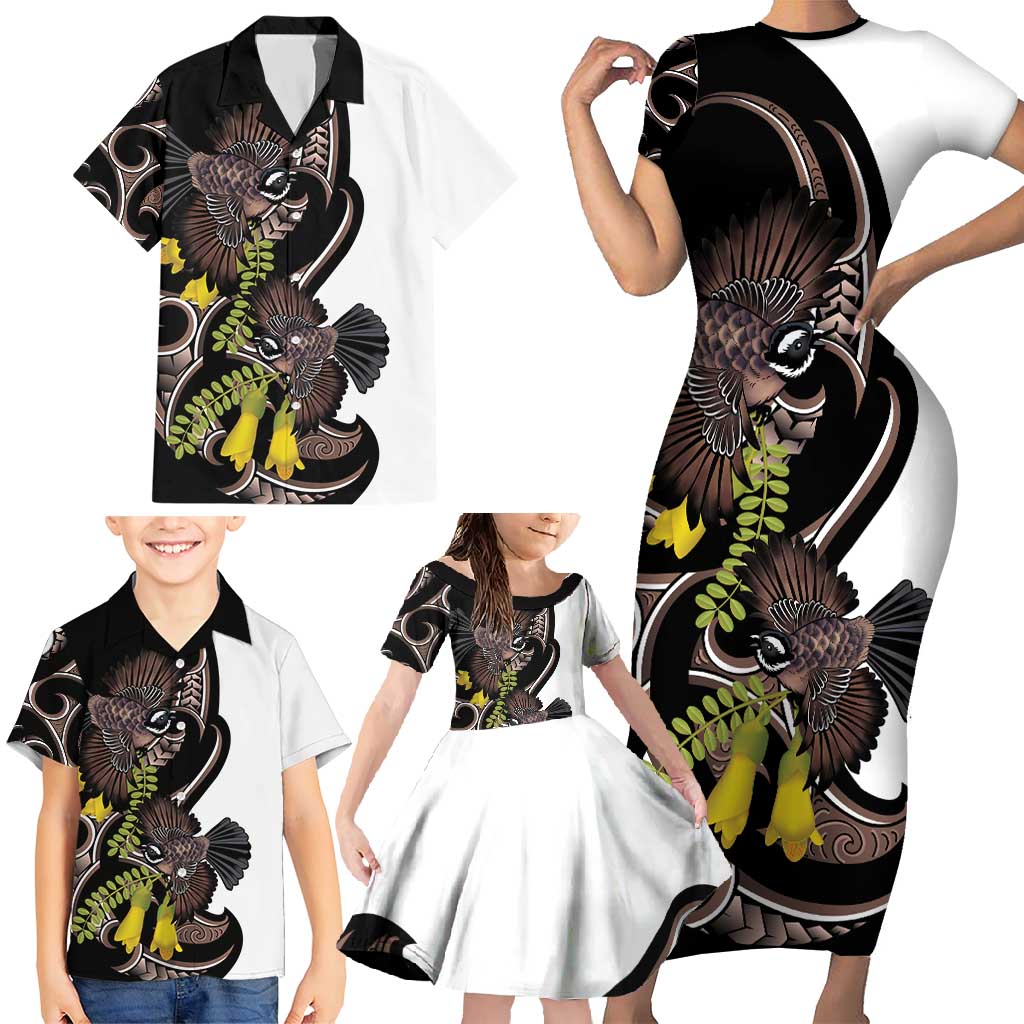 New Zealand Valentines Day Family Matching Short Sleeve Bodycon Dress and Hawaiian Shirt Piwakawaka Lovers Maori Koru Tattoo - Aussie Hoodie