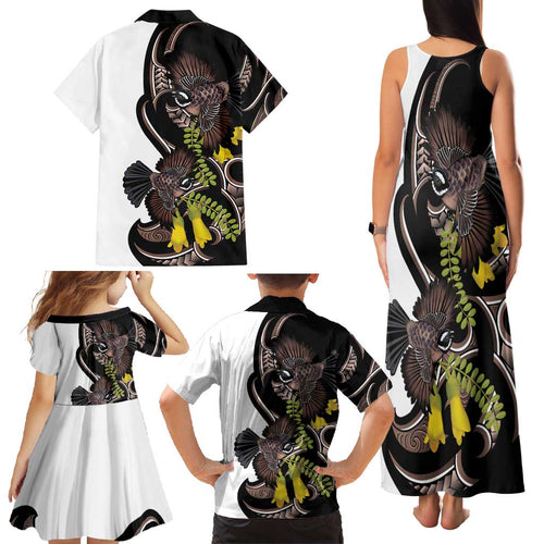 New Zealand Valentines Day Family Matching Tank Maxi Dress and Hawaiian Shirt Piwakawaka Lovers Maori Koru Tattoo - Aussie Hoodie