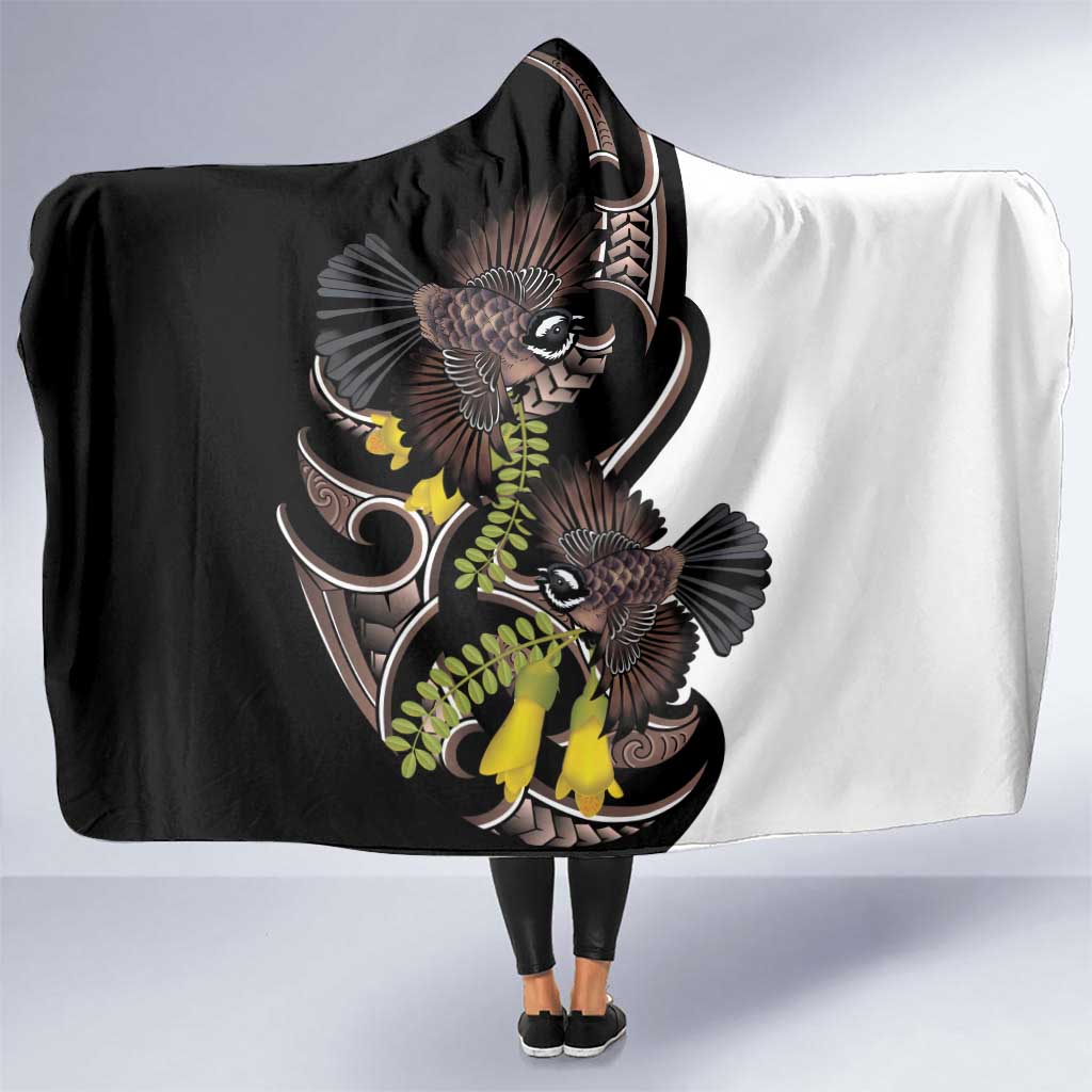 New Zealand Valentines Day Hooded Blanket Piwakawaka Lovers Maori Koru Tattoo - Aussie Hoodie
