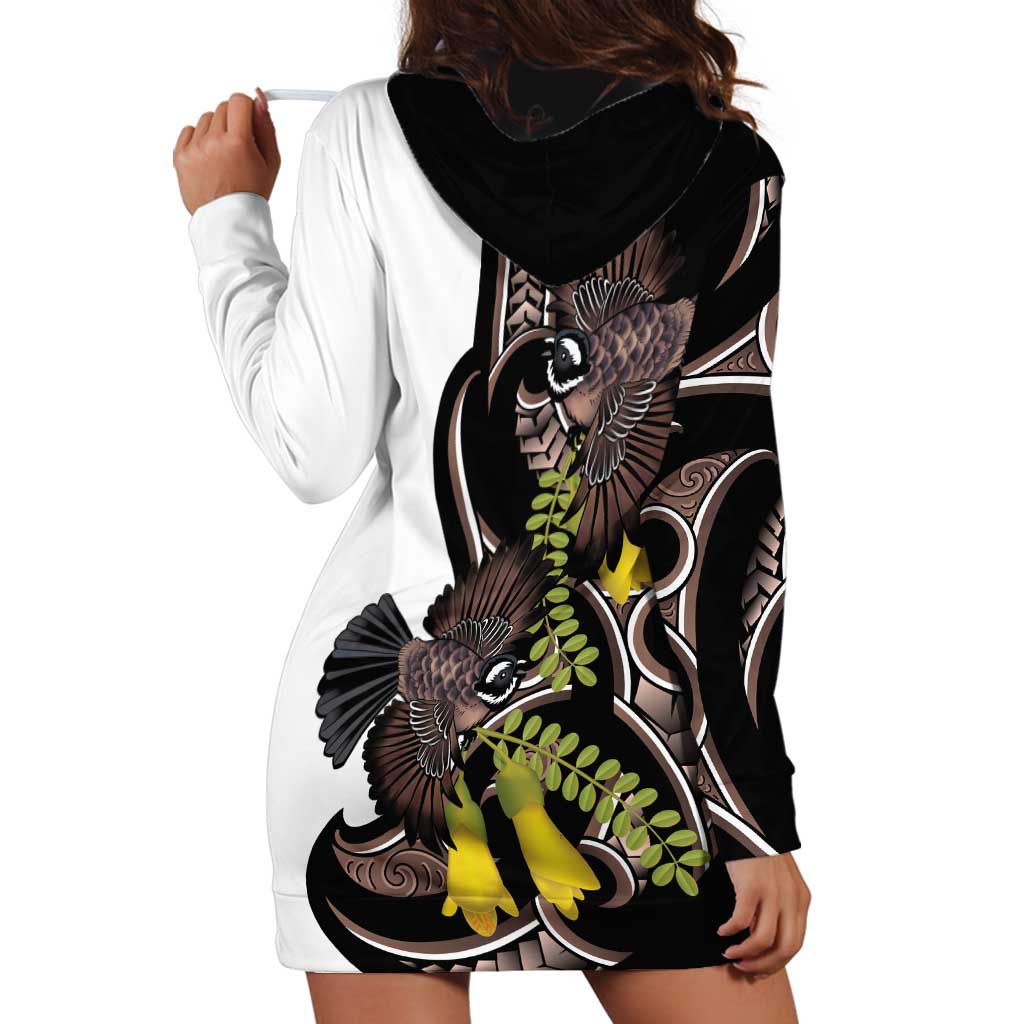 New Zealand Valentines Day Hoodie Dress Piwakawaka Lovers Maori Koru Tattoo - Aussie Hoodie