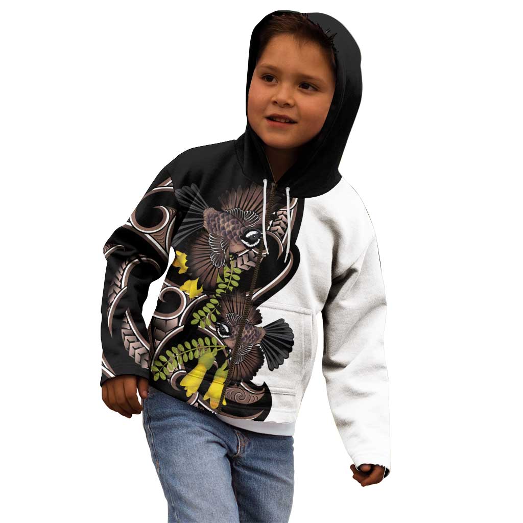 New Zealand Valentines Day Kid Hoodie Piwakawaka Lovers Maori Koru Tattoo - Aussie Hoodie