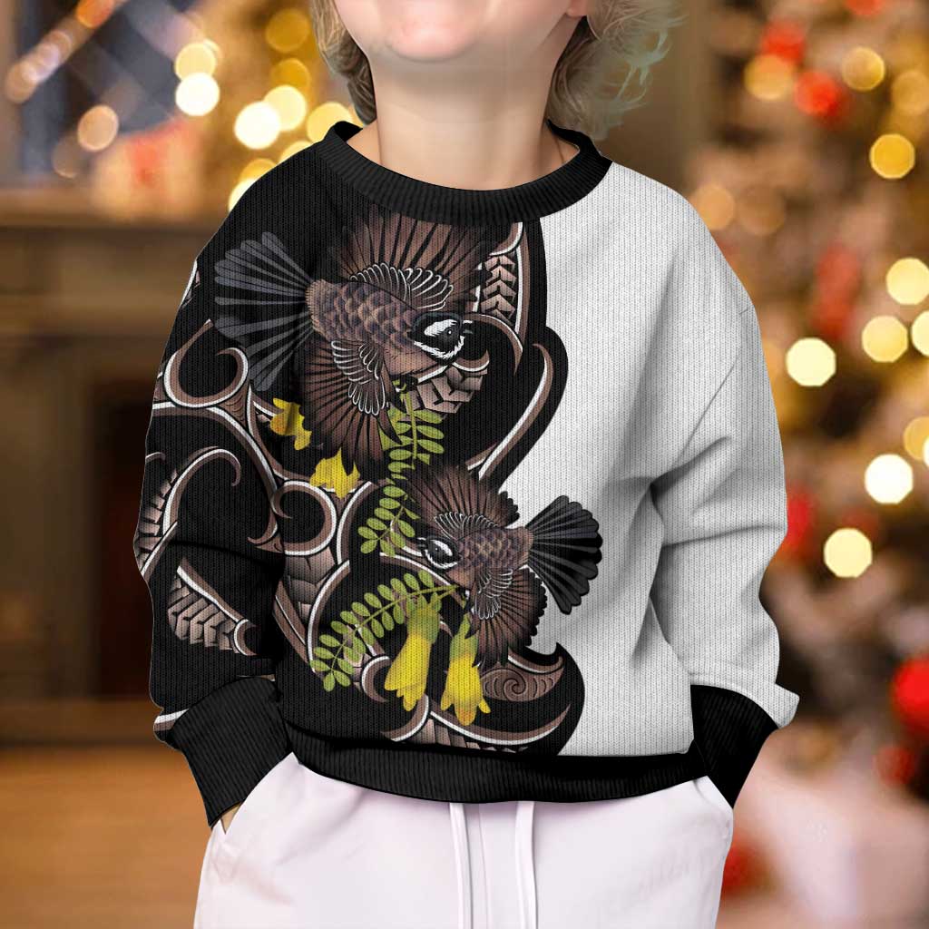 New Zealand Valentines Day Kid Ugly Christmas Sweater Piwakawaka Lovers Maori Koru Tattoo - Aussie Hoodie