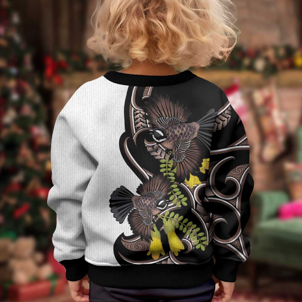 New Zealand Valentines Day Kid Ugly Christmas Sweater Piwakawaka Lovers Maori Koru Tattoo - Aussie Hoodie