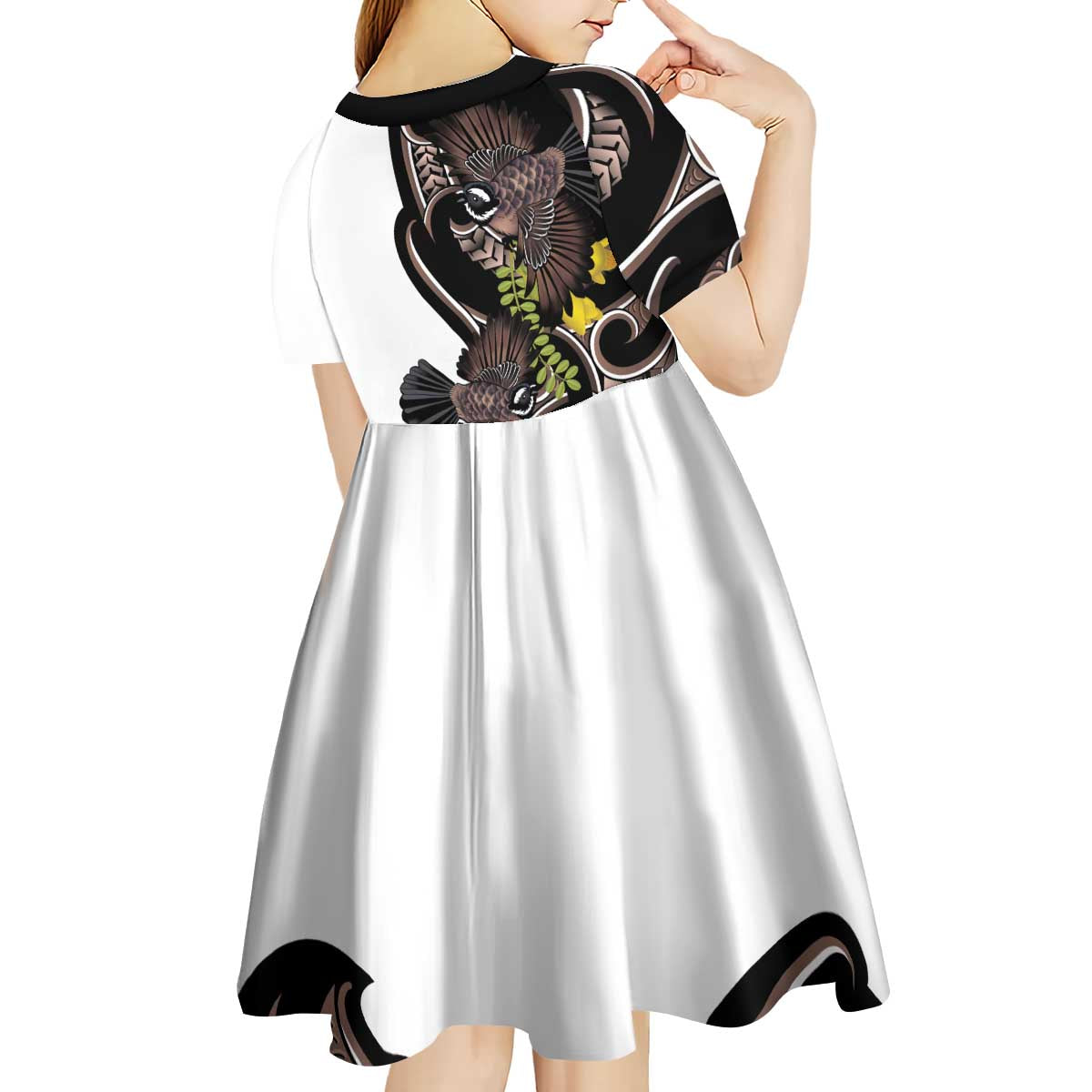 New Zealand Valentines Day Kid Short Sleeve Dress Piwakawaka Lovers Maori Koru Tattoo - Aussie Hoodie