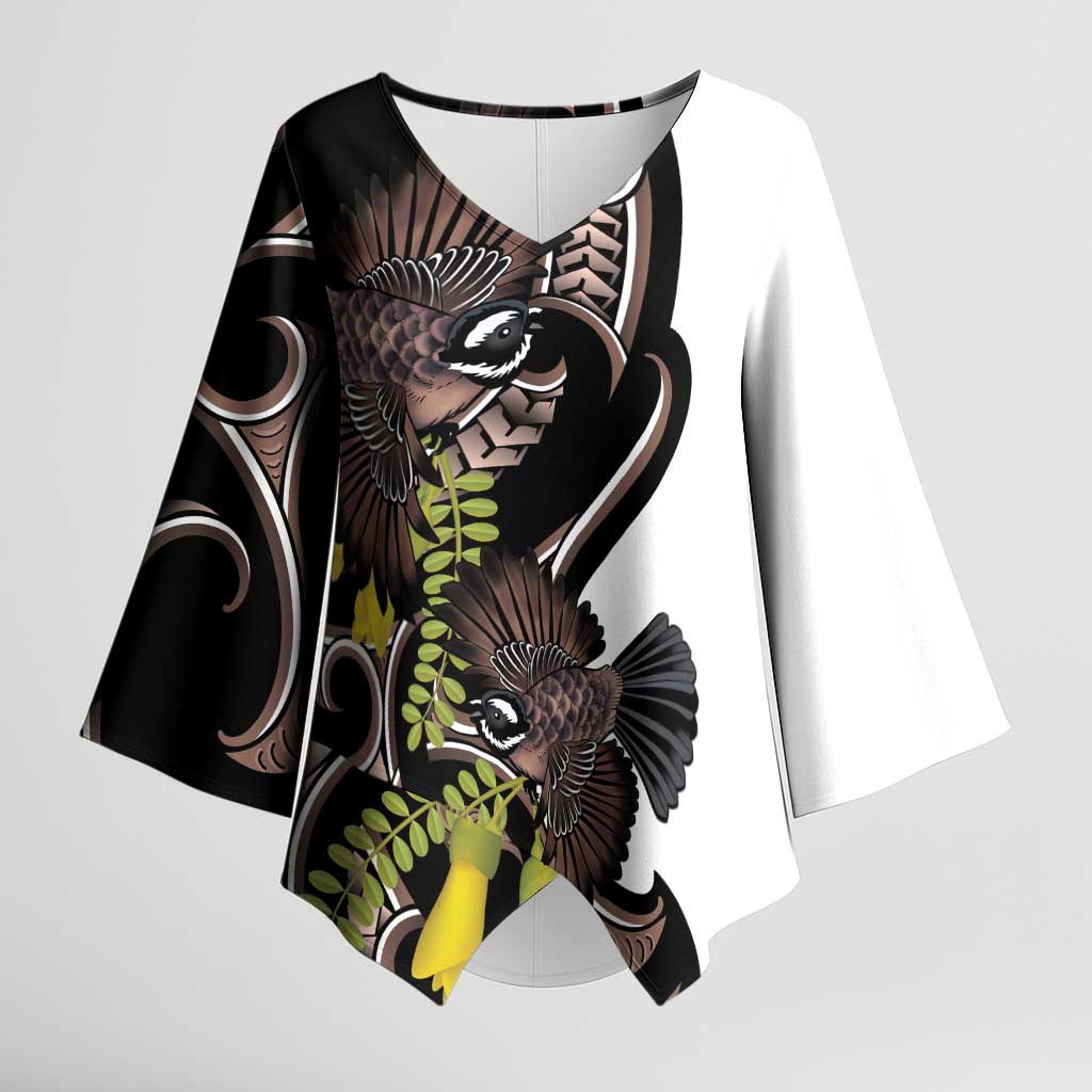 New Zealand Valentines Day Kimono Sleeve Blouse Piwakawaka Lovers Maori Koru Tattoo - Aussie Hoodie