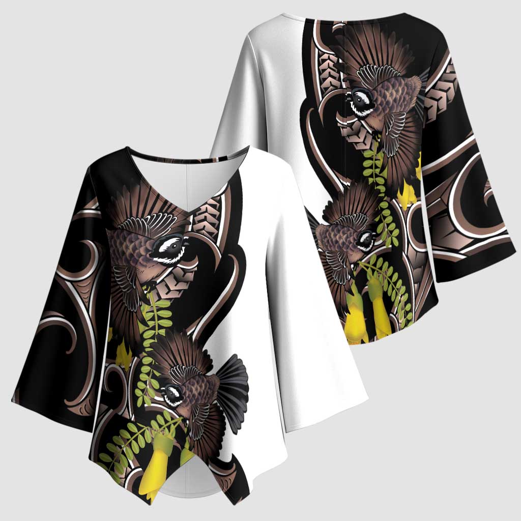 New Zealand Valentines Day Kimono Sleeve Blouse Piwakawaka Lovers Maori Koru Tattoo - Aussie Hoodie