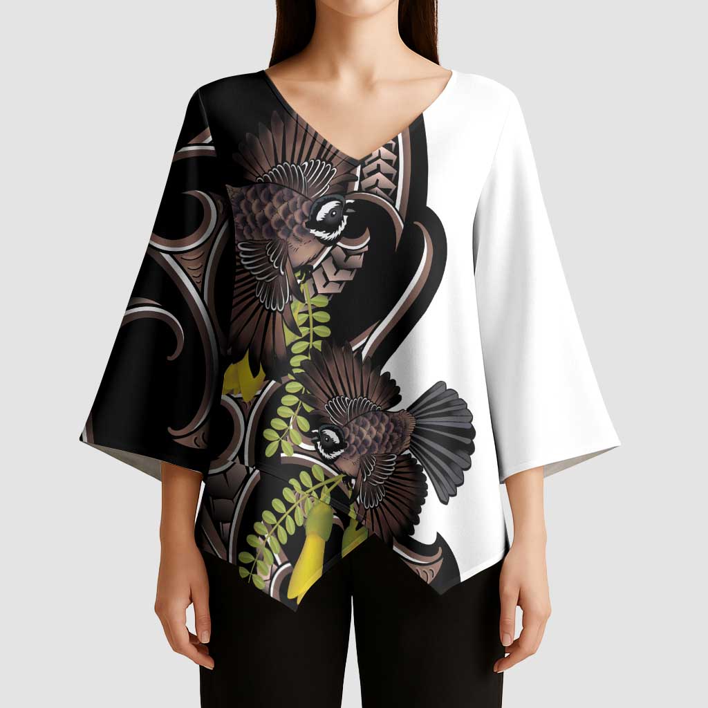 New Zealand Valentines Day Kimono Sleeve Blouse Piwakawaka Lovers Maori Koru Tattoo - Aussie Hoodie