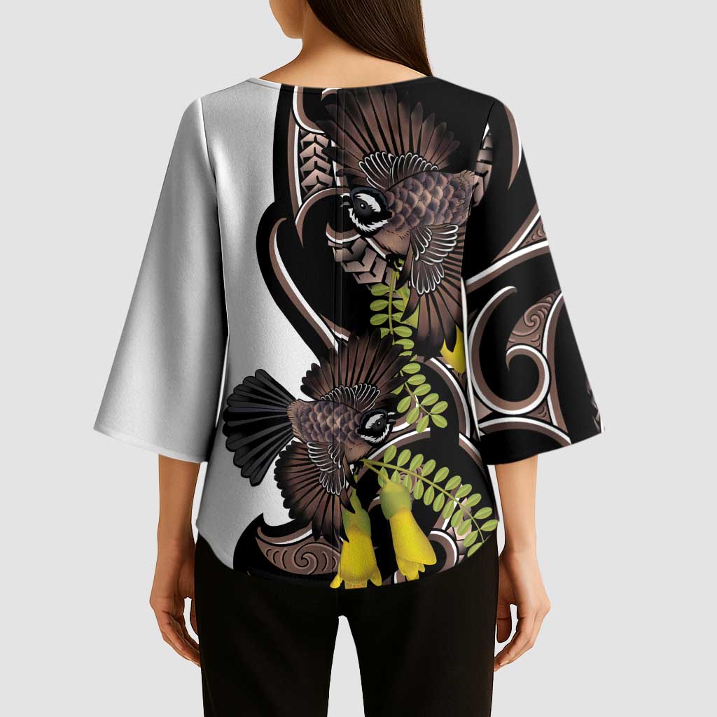 New Zealand Valentines Day Kimono Sleeve Blouse Piwakawaka Lovers Maori Koru Tattoo - Aussie Hoodie