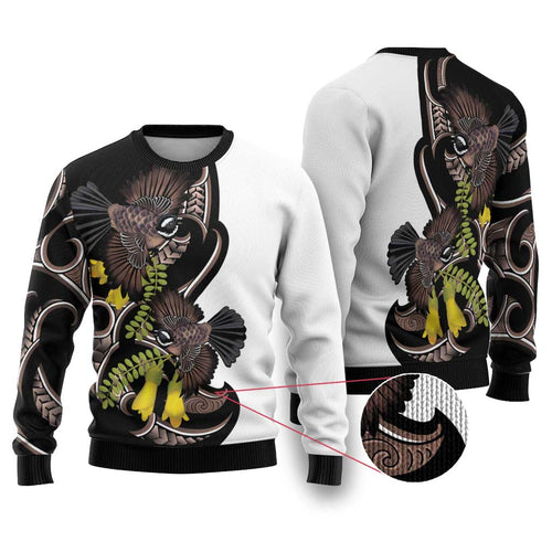 New Zealand Valentines Day Ugly Christmas Sweater Piwakawaka Lovers Maori Koru Tattoo - Aussie Hoodie