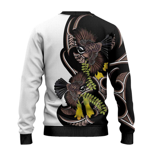 New Zealand Valentines Day Ugly Christmas Sweater Piwakawaka Lovers Maori Koru Tattoo - Aussie Hoodie
