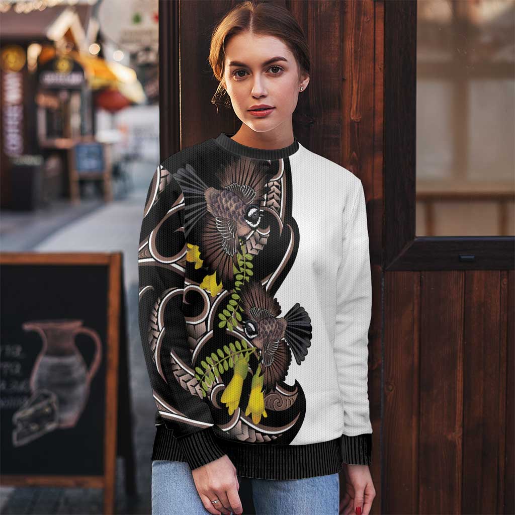 New Zealand Valentines Day Ugly Christmas Sweater Piwakawaka Lovers Maori Koru Tattoo - Aussie Hoodie