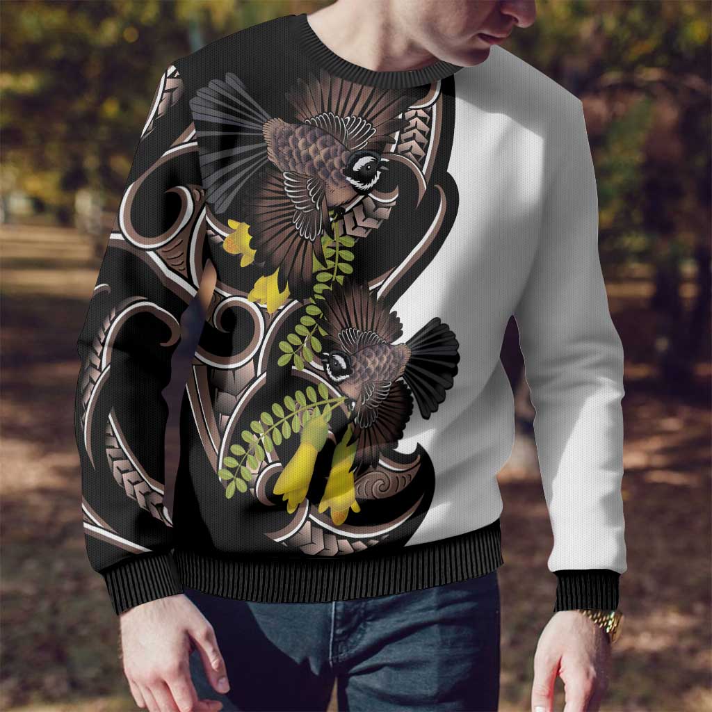 New Zealand Valentines Day Ugly Christmas Sweater Piwakawaka Lovers Maori Koru Tattoo - Aussie Hoodie