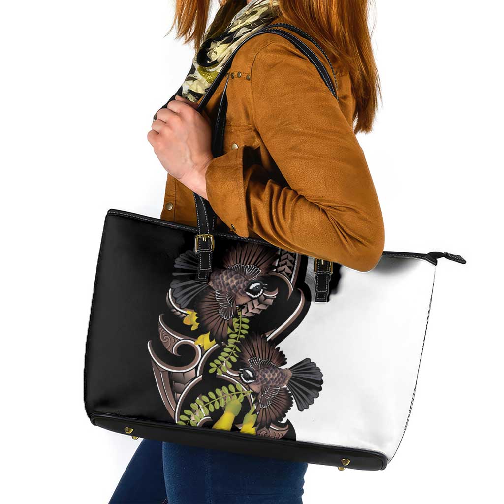 New Zealand Valentines Day Leather Tote Bag Piwakawaka Lovers Maori Koru Tattoo - Aussie Hoodie
