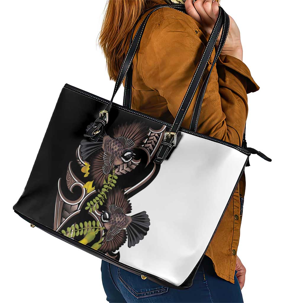 New Zealand Valentines Day Leather Tote Bag Piwakawaka Lovers Maori Koru Tattoo - Aussie Hoodie