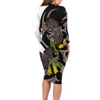 New Zealand Valentines Day Long Sleeve Bodycon Dress Piwakawaka Lovers Maori Koru Tattoo - Aussie Hoodie