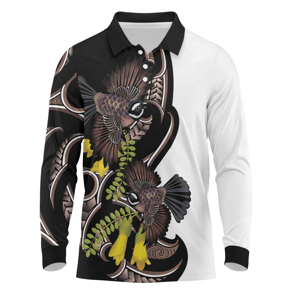 New Zealand Valentines Day Long Sleeve Polo Shirt Piwakawaka Lovers Maori Koru Tattoo - Aussie Hoodie