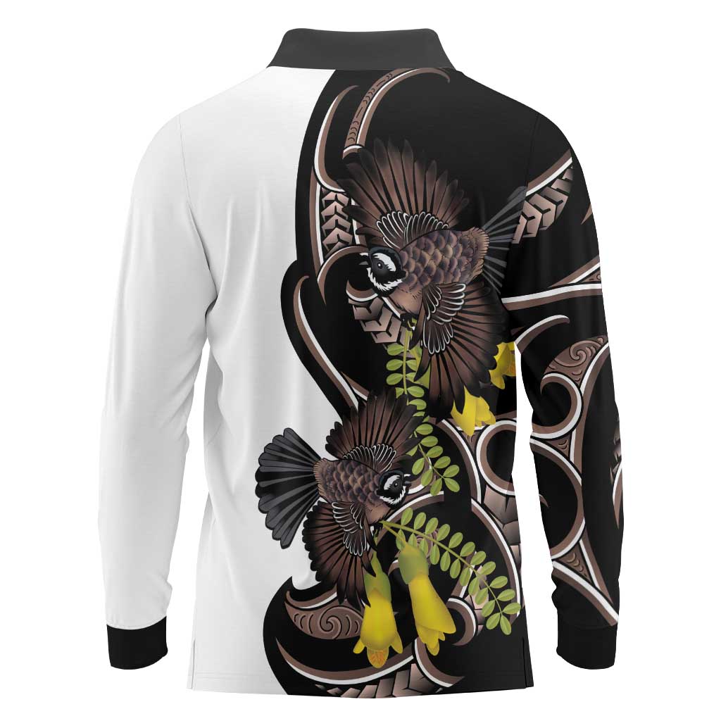 New Zealand Valentines Day Long Sleeve Polo Shirt Piwakawaka Lovers Maori Koru Tattoo - Aussie Hoodie