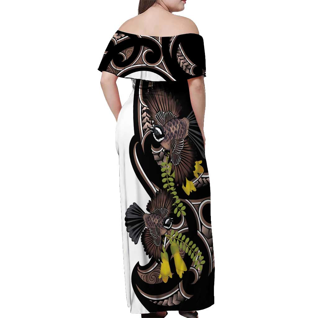 New Zealand Valentines Day Off Shoulder Maxi Dress Piwakawaka Lovers Maori Koru Tattoo - Aussie Hoodie