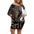 New Zealand Valentines Day Off Shoulder Short Dress Piwakawaka Lovers Maori Koru Tattoo - Aussie Hoodie