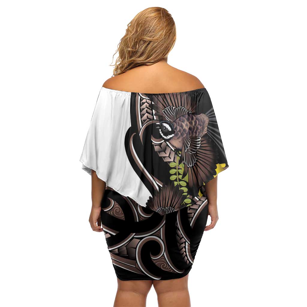 New Zealand Valentines Day Off Shoulder Short Dress Piwakawaka Lovers Maori Koru Tattoo - Aussie Hoodie