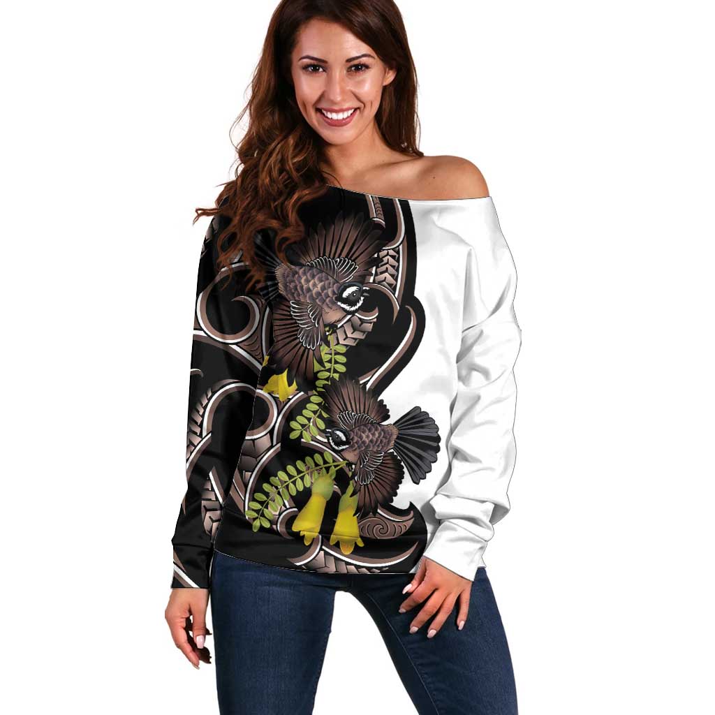 New Zealand Valentines Day Off Shoulder Sweater Piwakawaka Lovers Maori Koru Tattoo - Aussie Hoodie