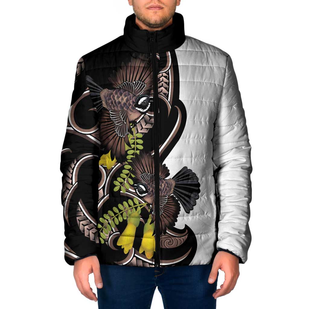 New Zealand Valentines Day Padded Jacket Piwakawaka Lovers Maori Koru Tattoo - Aussie Hoodie