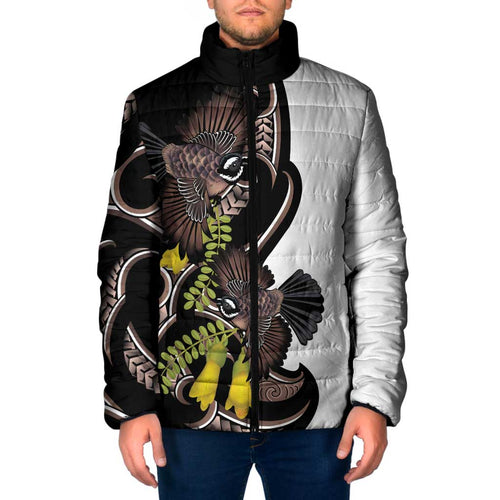 New Zealand Valentines Day Padded Jacket Piwakawaka Lovers Maori Koru Tattoo - Aussie Hoodie