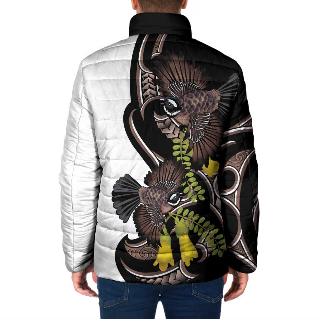 New Zealand Valentines Day Padded Jacket Piwakawaka Lovers Maori Koru Tattoo - Aussie Hoodie