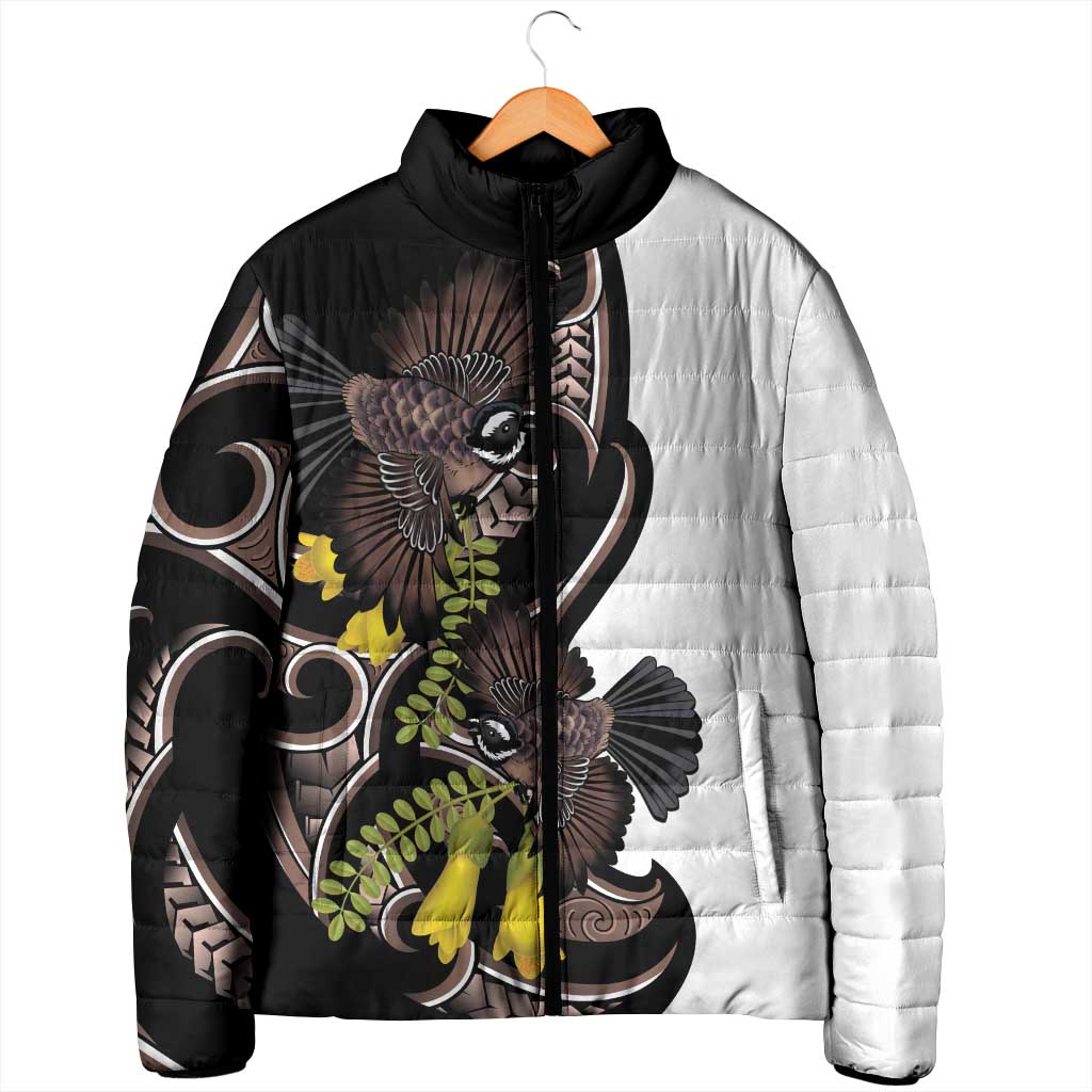 New Zealand Valentines Day Padded Jacket Piwakawaka Lovers Maori Koru Tattoo - Aussie Hoodie