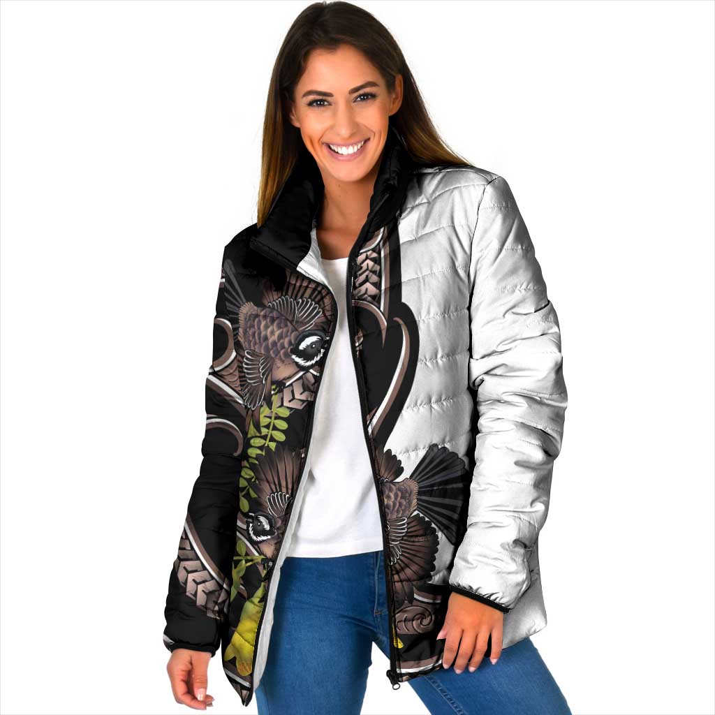 New Zealand Valentines Day Padded Jacket Piwakawaka Lovers Maori Koru Tattoo - Aussie Hoodie
